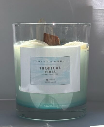 Vela aromática Tropical Vibes - Energizante y Relajante con Cuarzo Blanco, Aroma Tropical
