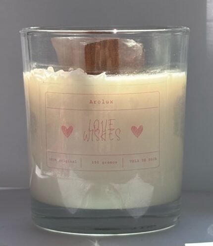 Vela aromática Wishes Love - Relajante y Energética con Cuarzo Rosa, Aroma a Naranja, Canela y Chocolate